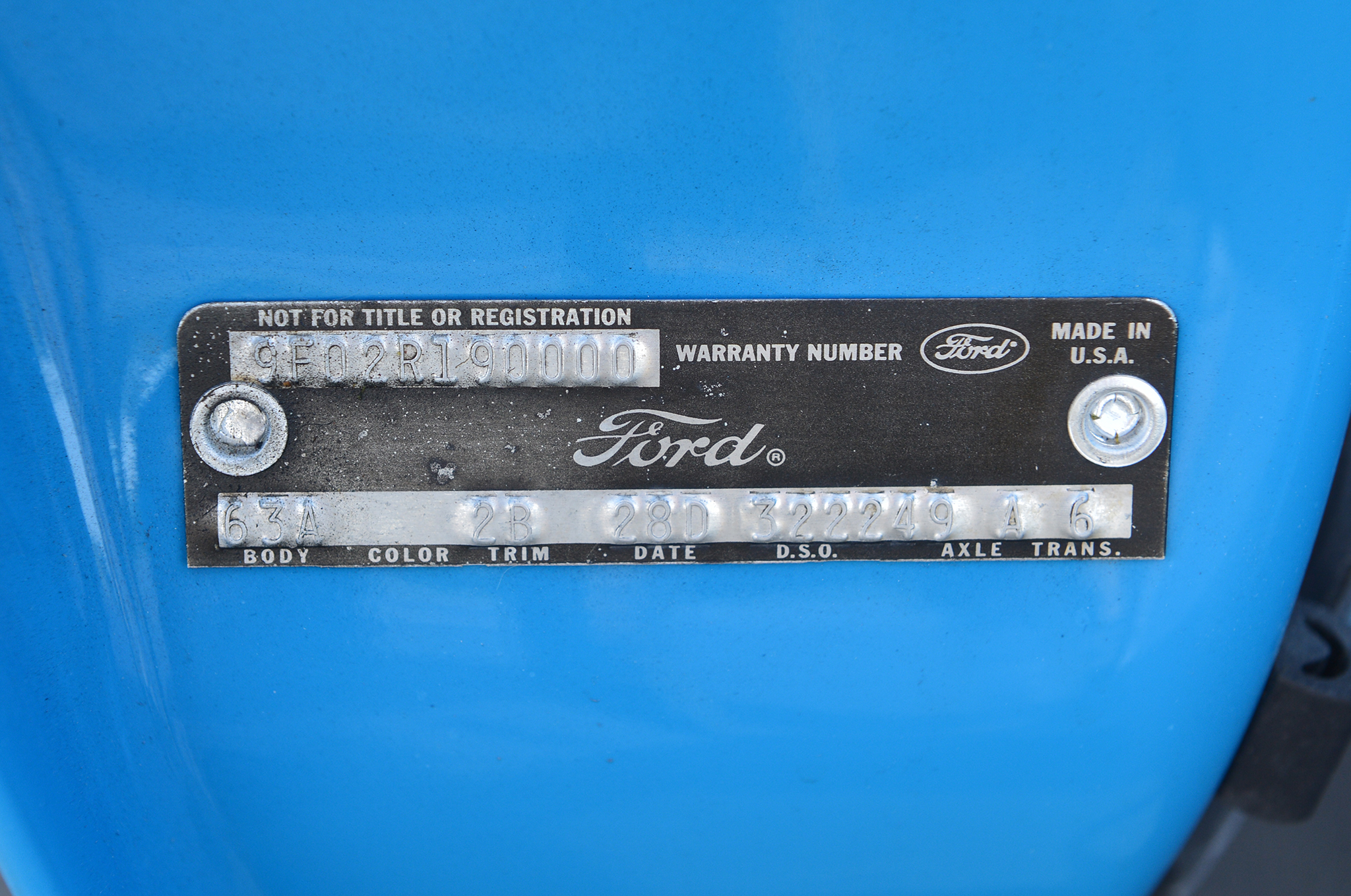 1969 Ford Mustang Warranty Number